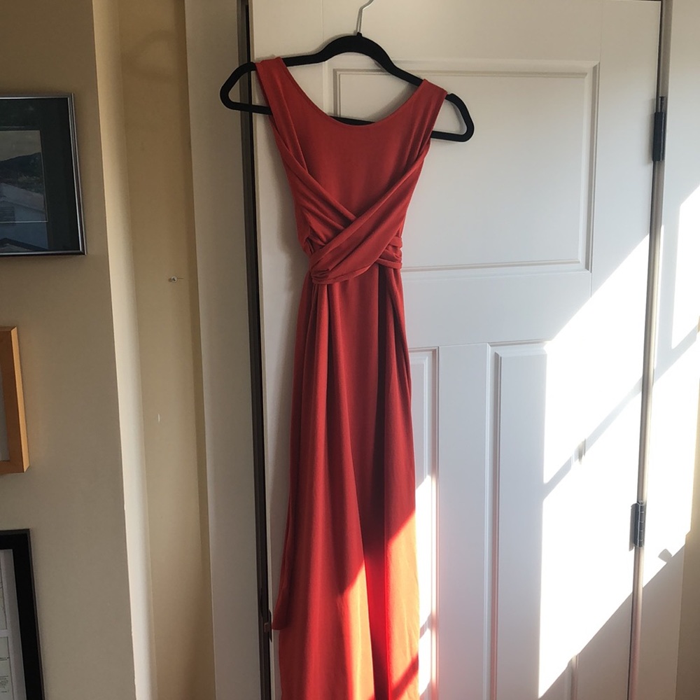 Cuyana Coral-Red Twist Front Maxi Dress